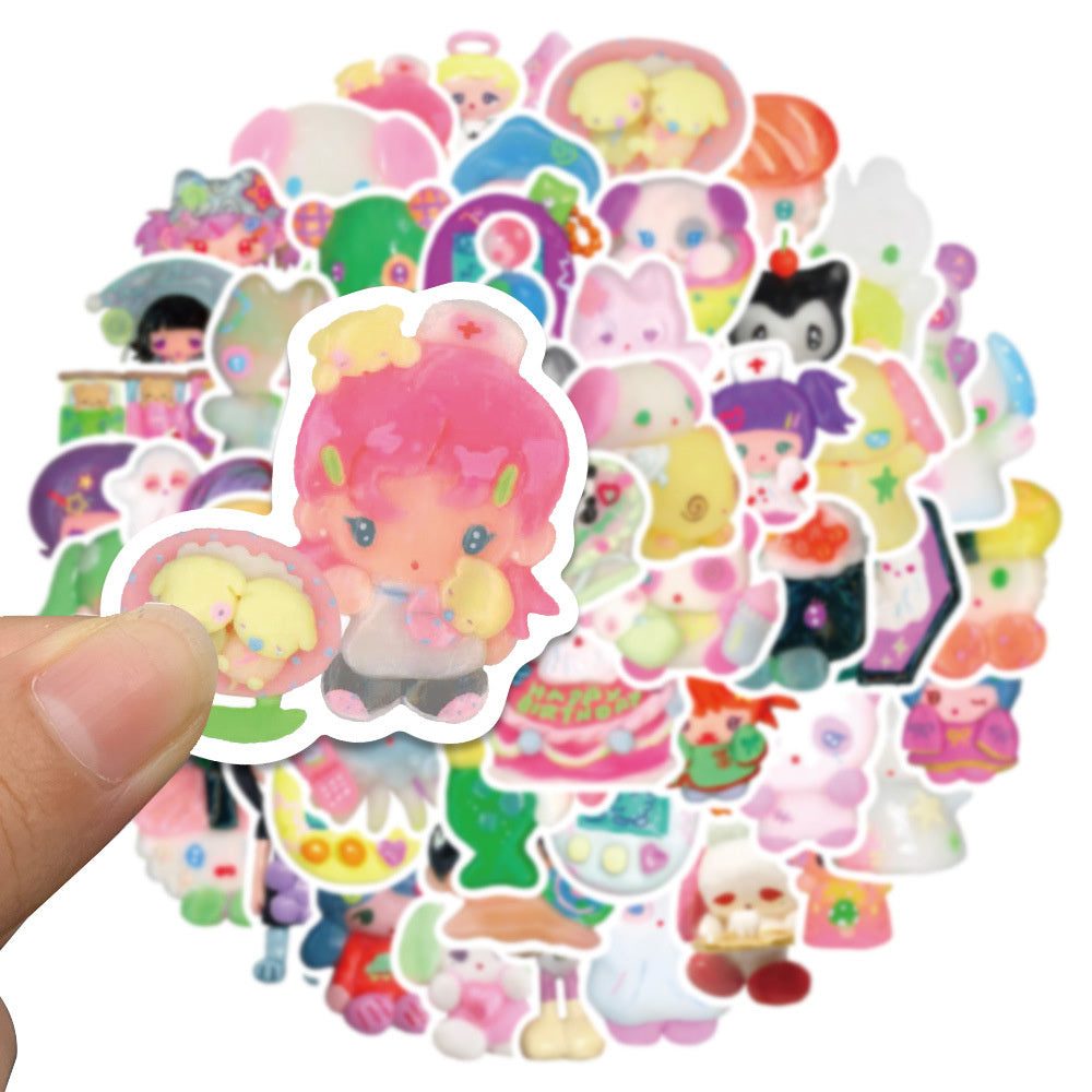 56pcs Clay Cute Dolls Cartoon Stickers