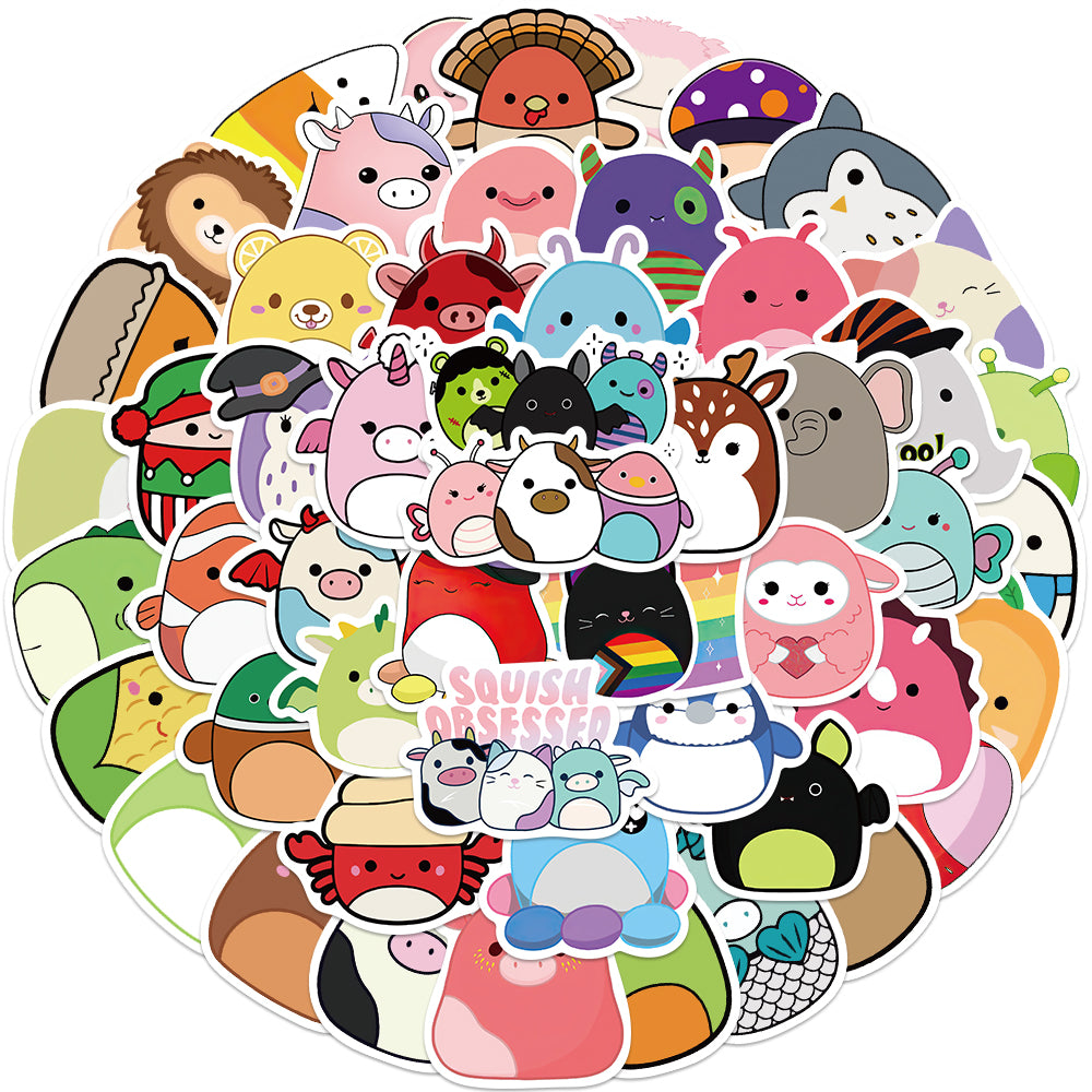 52pcs Squish Mallow Stickers Cute Cartoon Plush Toy