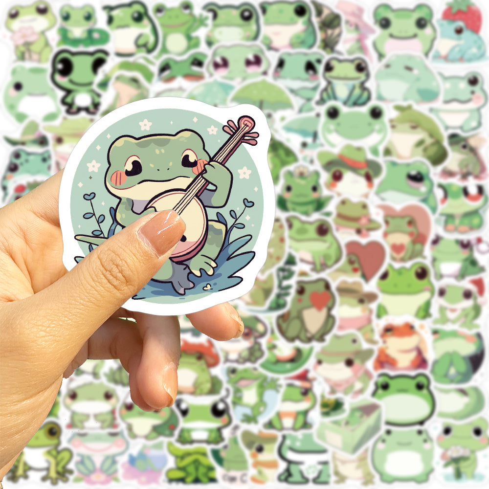 100pcs Green Cute Frogs Cartoon Animals Stickers