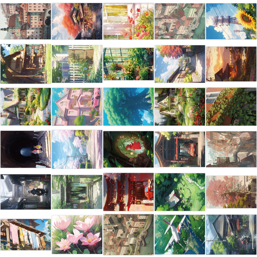 60pcs Anime Landscape Scenery Castle Train Stickers