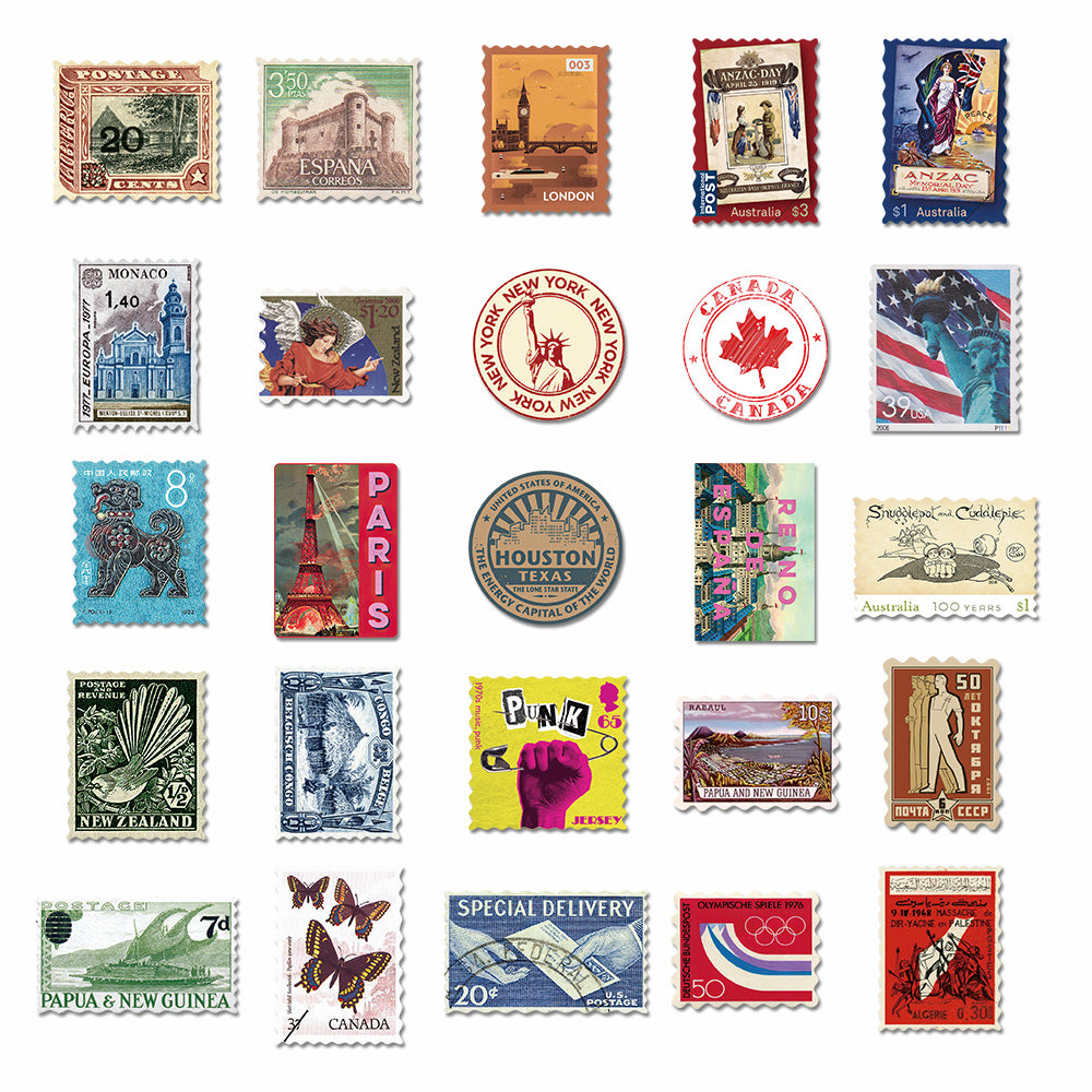 100pcs Retro Vintage Stamps Stickers