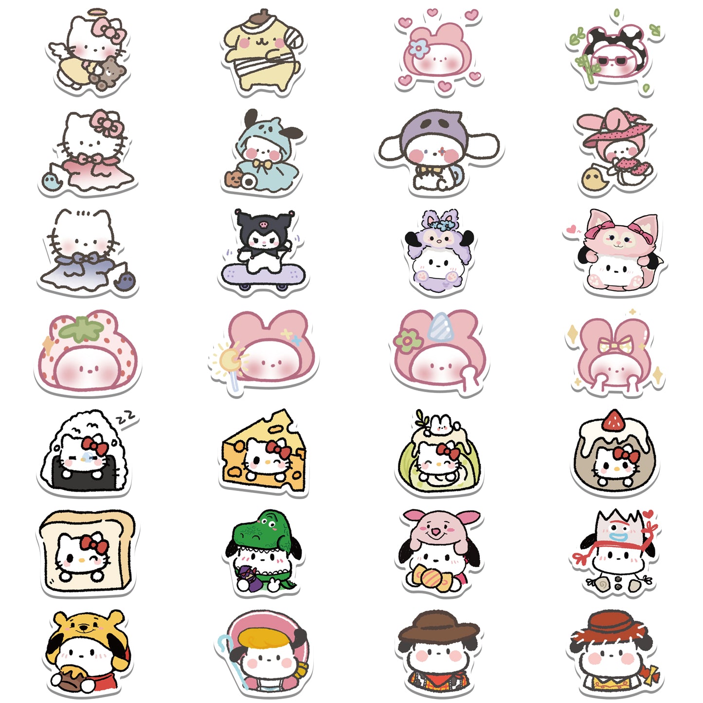 56pcs Sanrio Stick Figure Stickers Cute Cartoon Animals