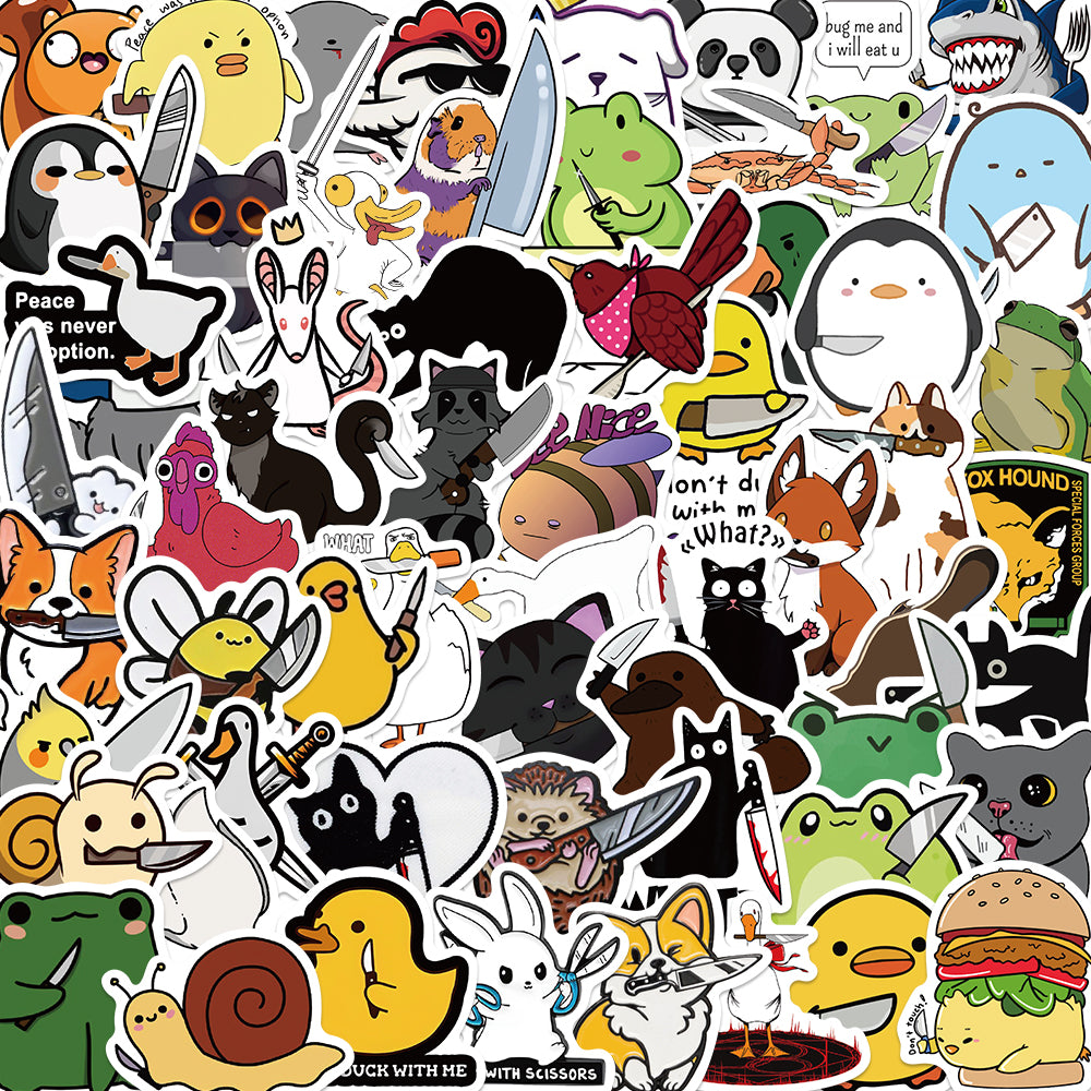 60pcs Animals with Knives Stickers Cartoon Penguin Frog Duck