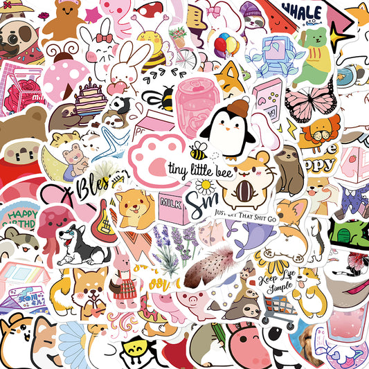 100pcs Cartoon Cute INS Style Animals 2 Stickers