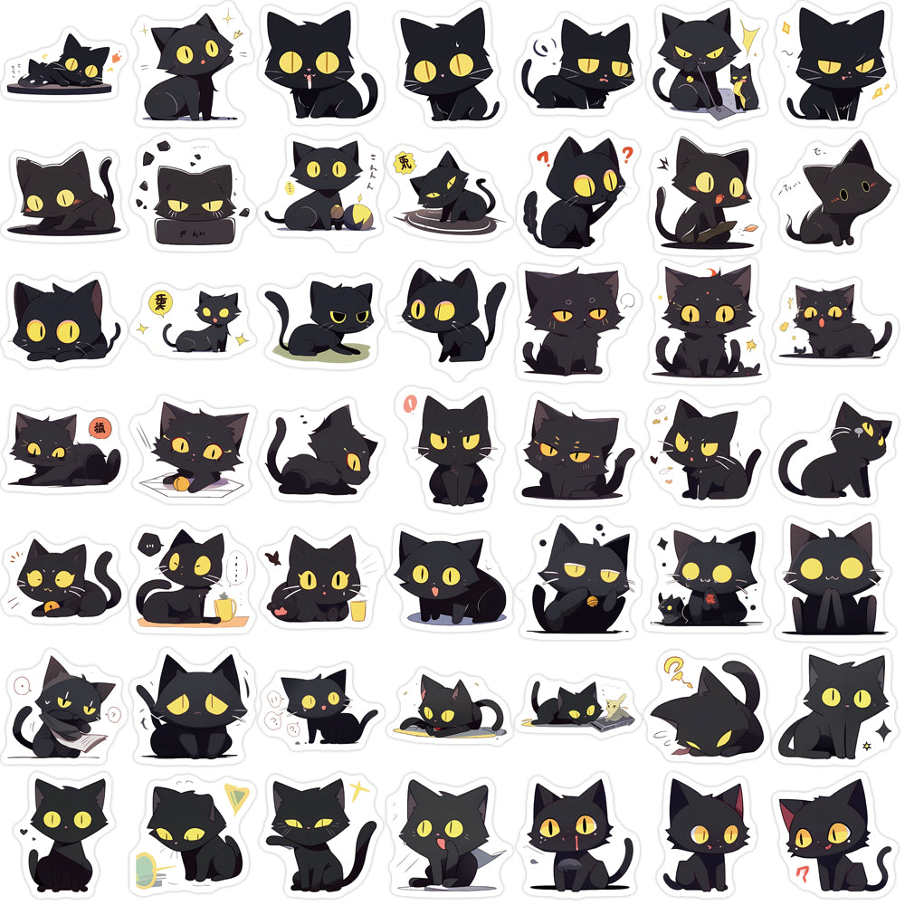 100pcs Black Cat Family Cute Animals Stickers