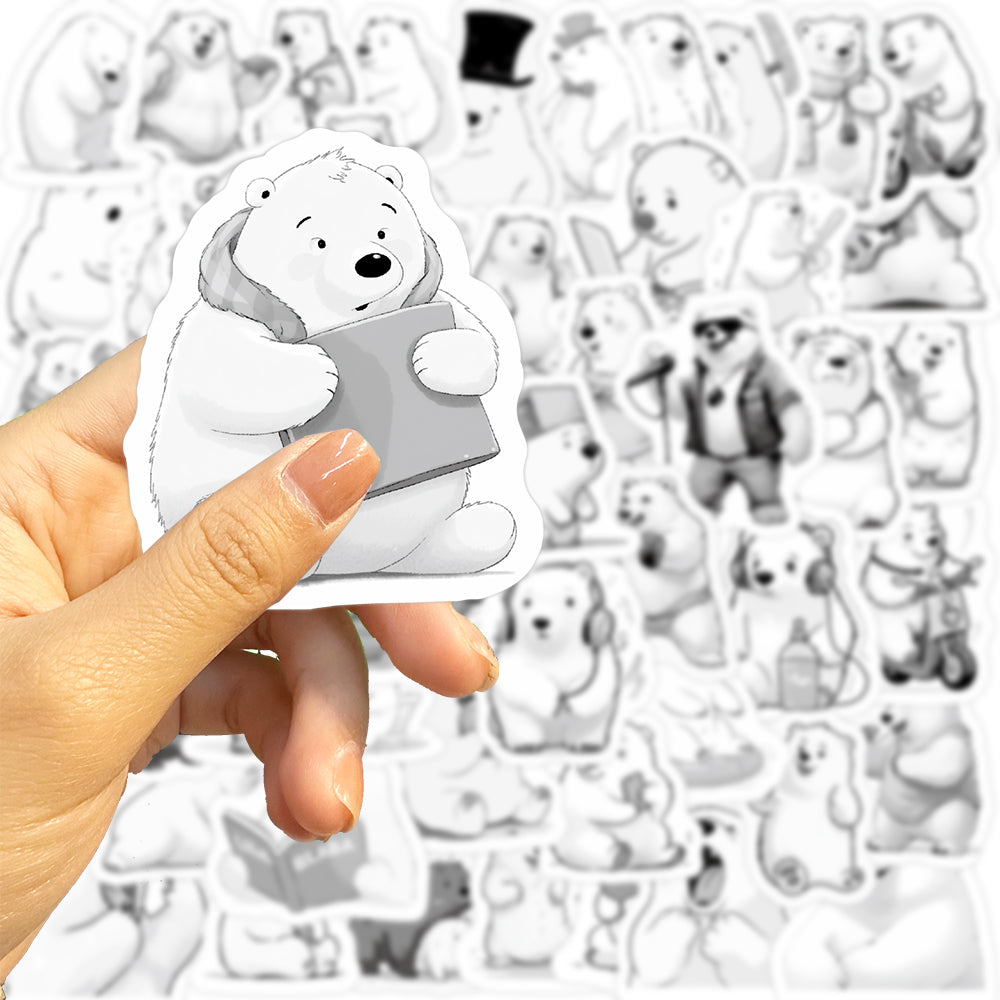 53pcs White Polar Bears Cute Cartoon Animals Stickers