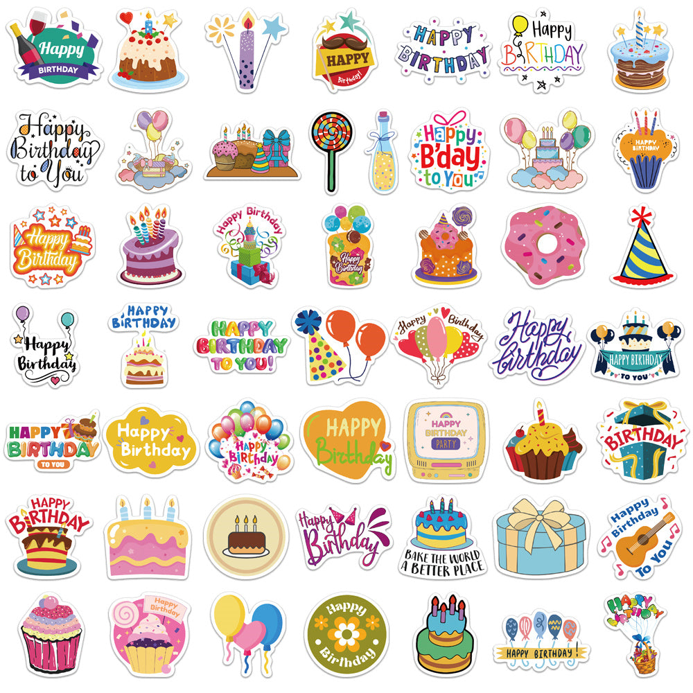 50pcs Happy Birthday 2 Celebrations Cartoon Decor Stickers