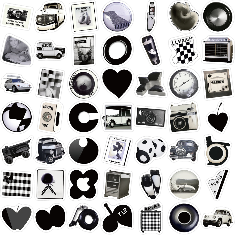 100pcs INS Black & White Goods Car Heart Stickers