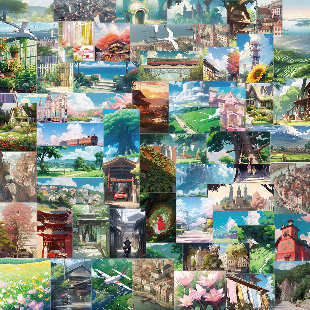 60pcs Anime Landscape Scenery Castle Train Stickers