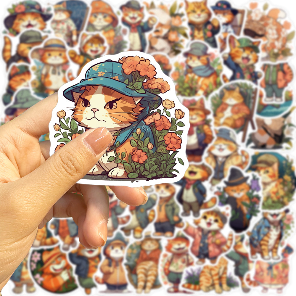 50pcs Orange Cat Cartoon Animals Stickers