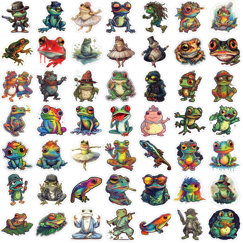 51pcs Colorful Trippy Frogs Animals Stickers