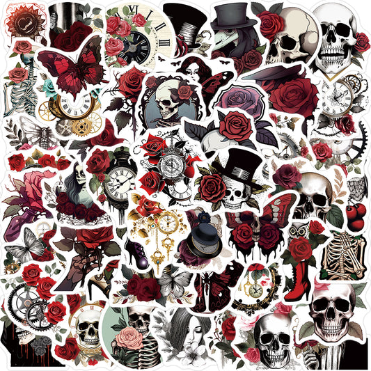50pcs Punk Rose Skull Stickers