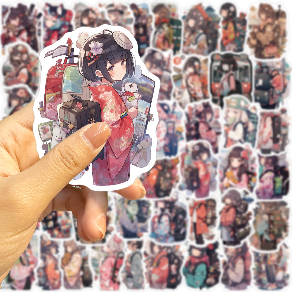 50pcs Japanese Traveling Anime Girl Japanese Kimono Stickers