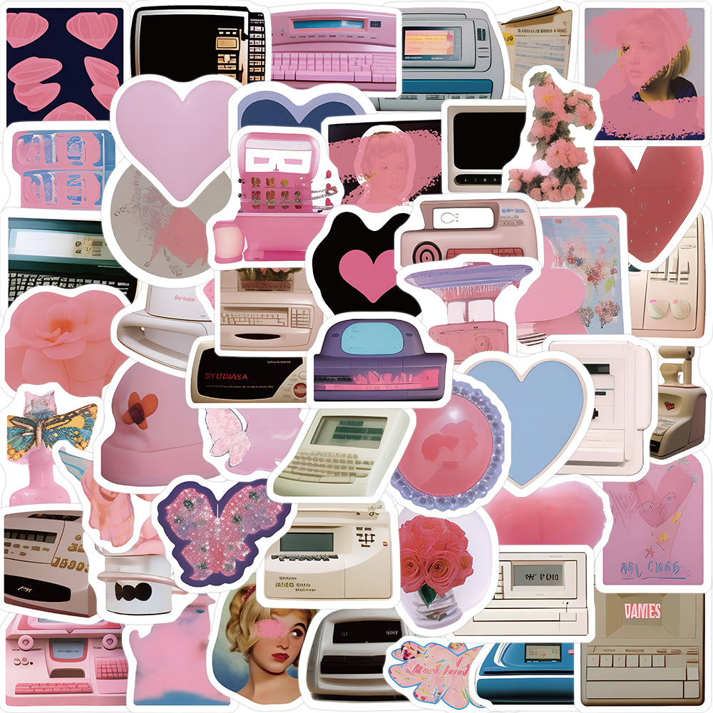 50pcs Pink INS Retro Style Stickers