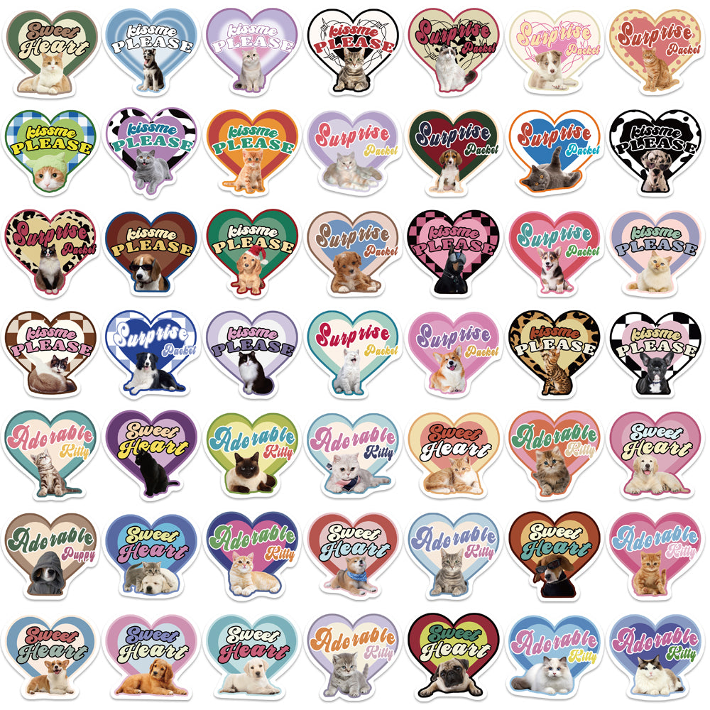 49pcs Retro Love Heart Animals Stickers