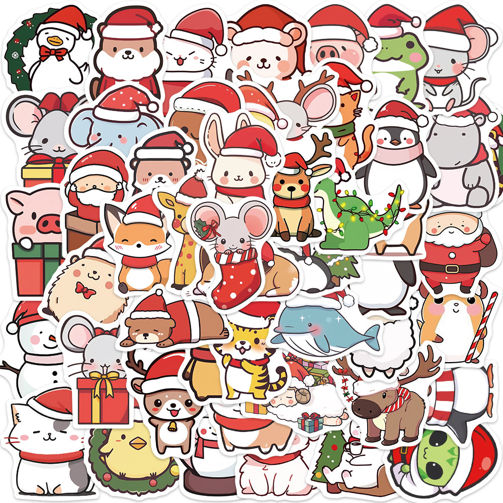 50pcs Christmas Animals Santa Gift Stickers