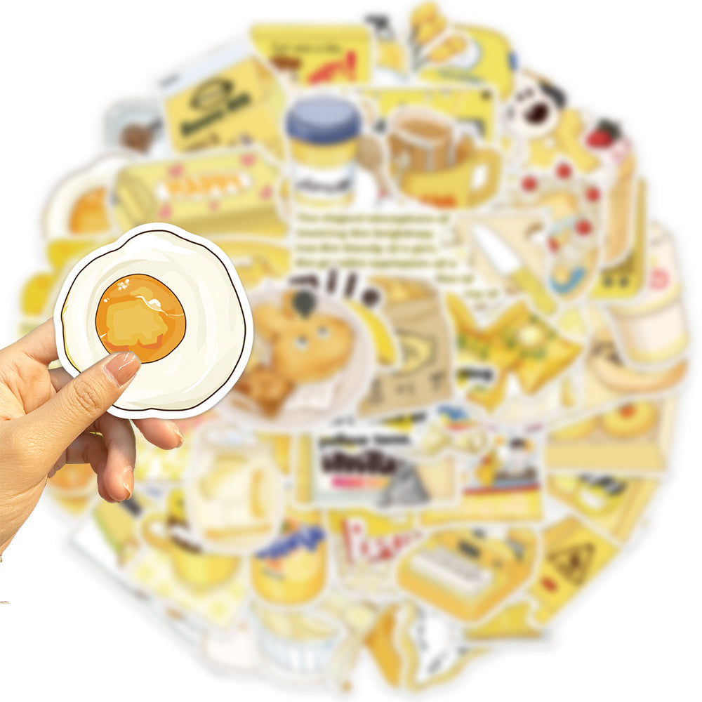 50pcs Yellow INS Cartoon Food Popcorn Stickers