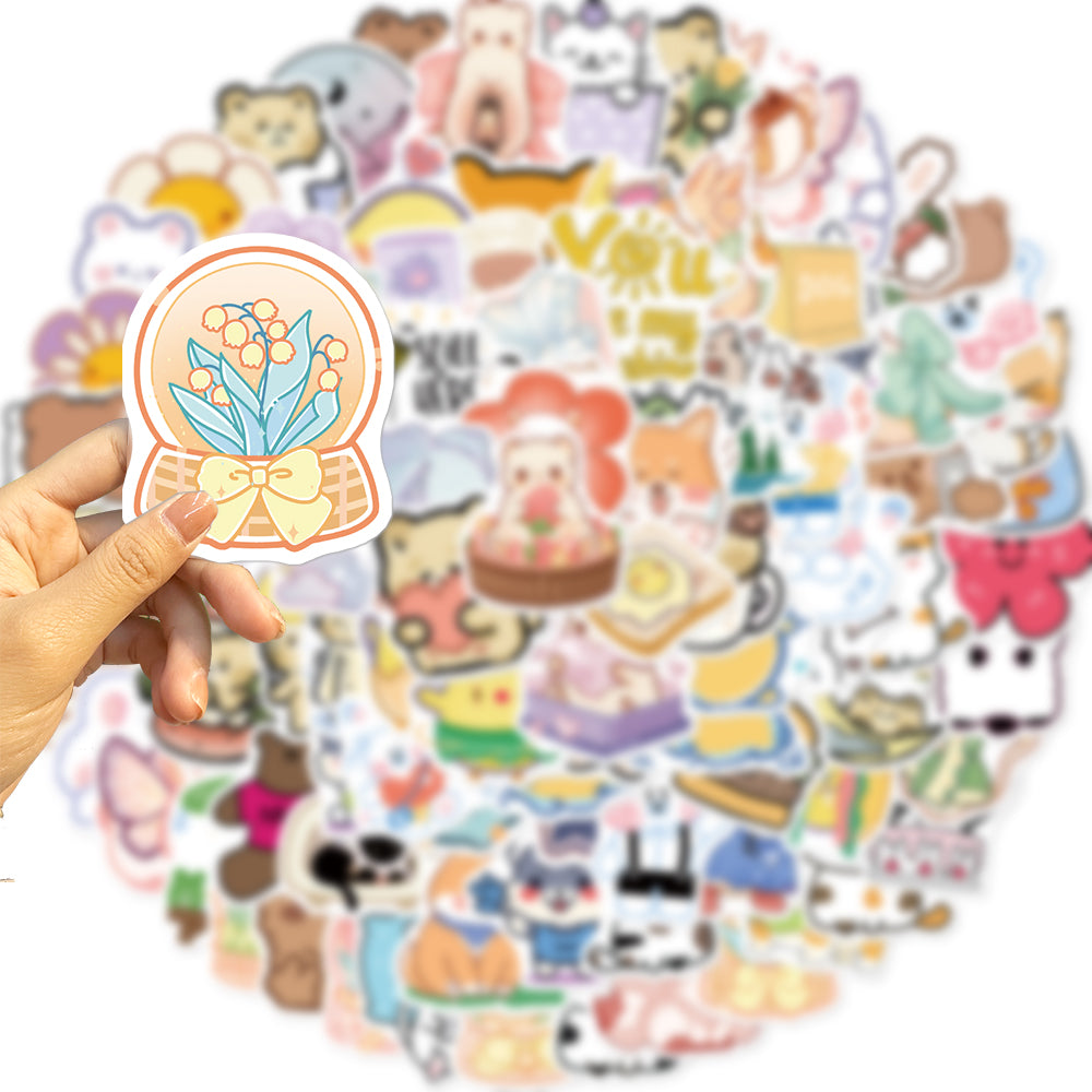 100pcs Cartoon Cute INS Style Animals 5 Stickers