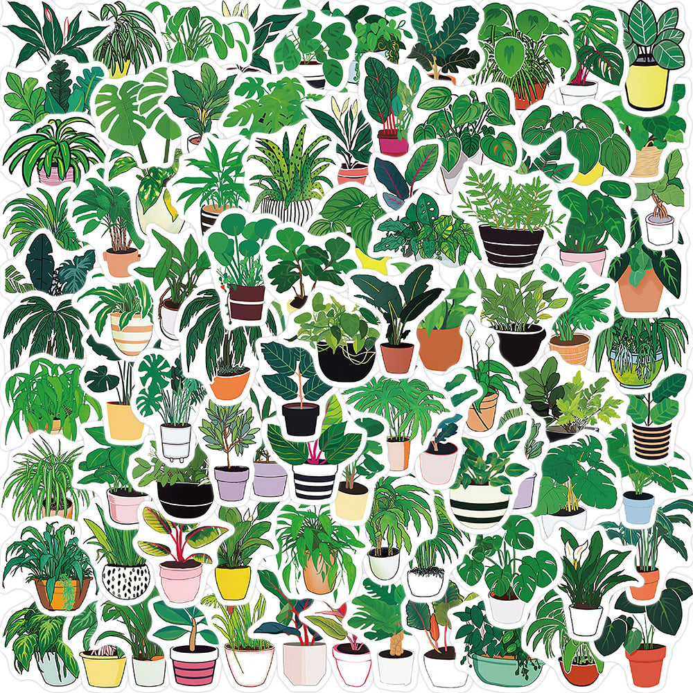 89pcs Green Plants Leaf Plants Pots Stickers