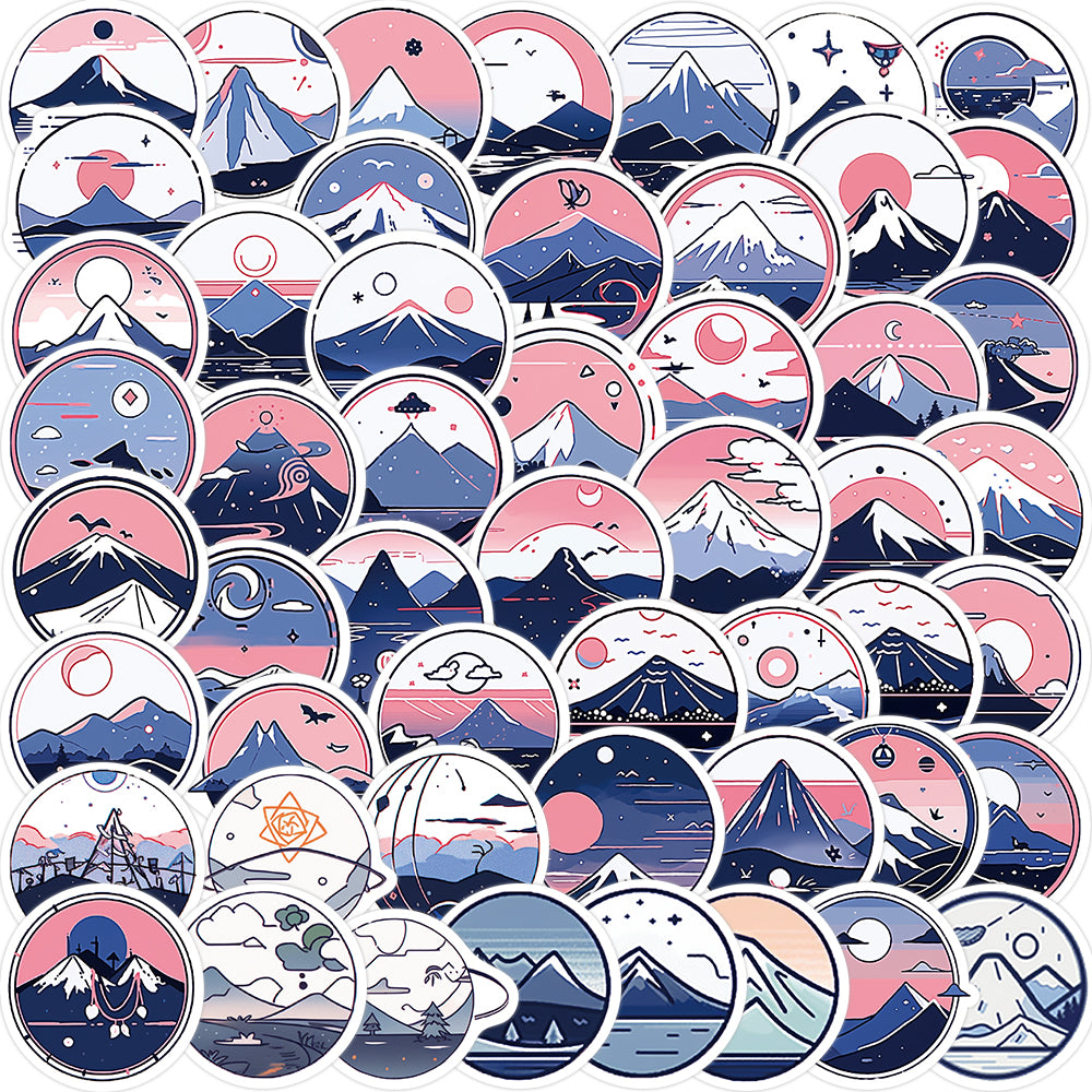 52pcs Fuji Mountain Pink Blue Stickers