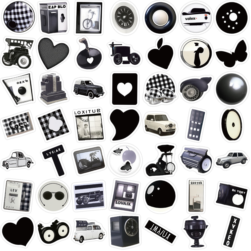 100pcs INS Black & White Goods Car Heart Stickers