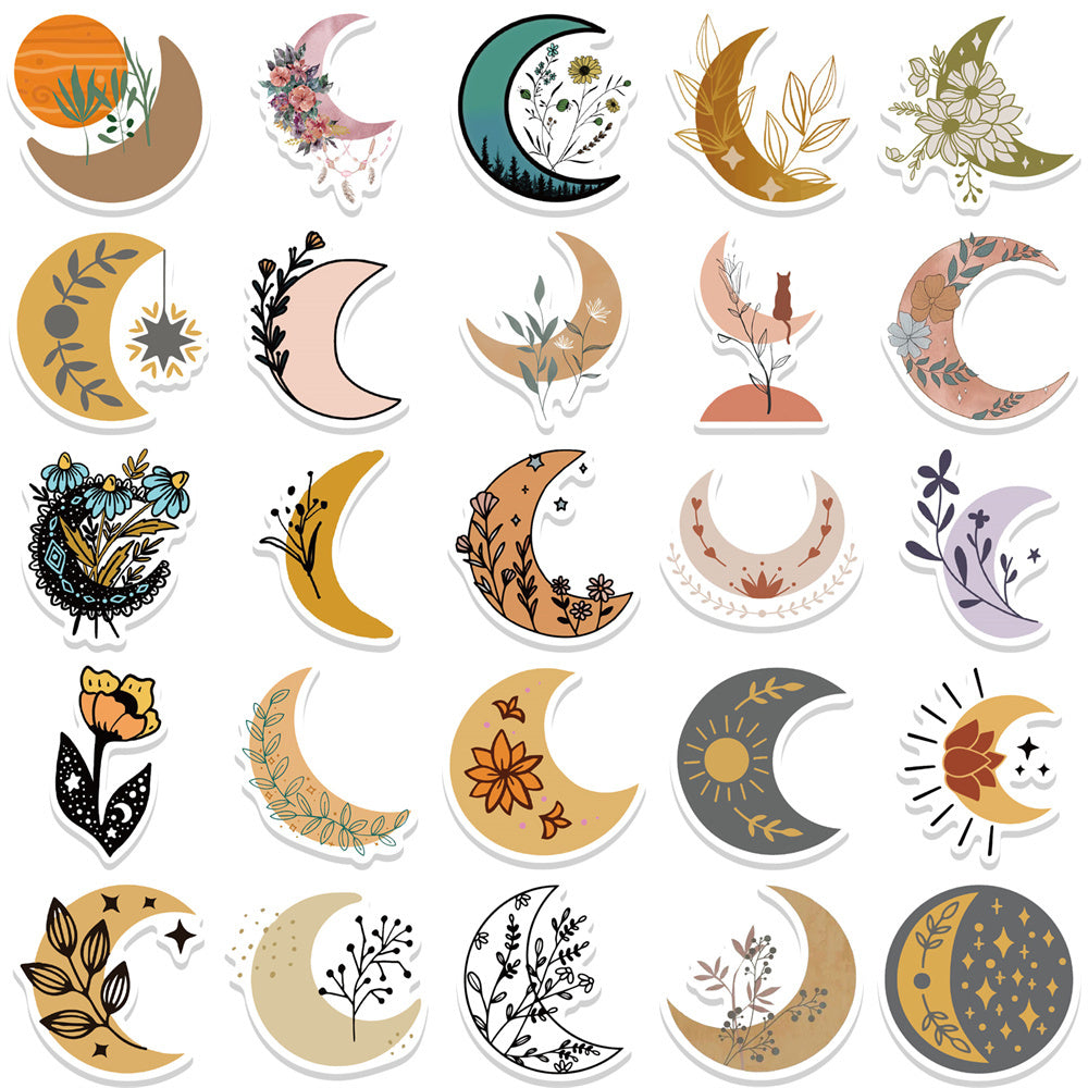 100pcs Sun Moon & Flowers Planet Stickers