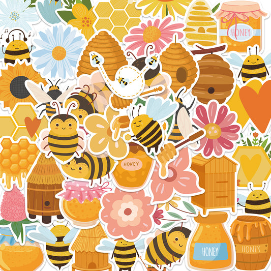 50pcs Bees Stickers Flying Cute Animals Waterproof Vinyl