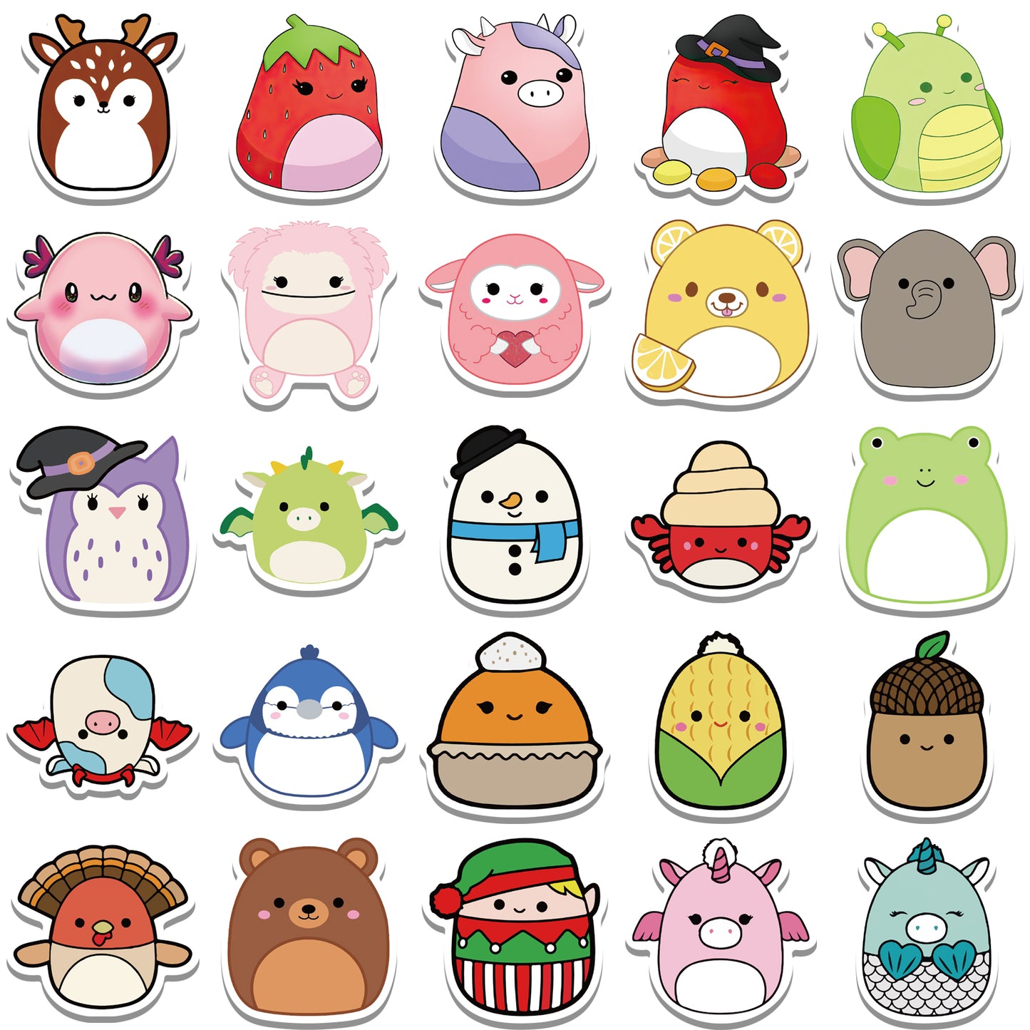 52pcs Squish Mallow Stickers Cute Cartoon Plush Toy