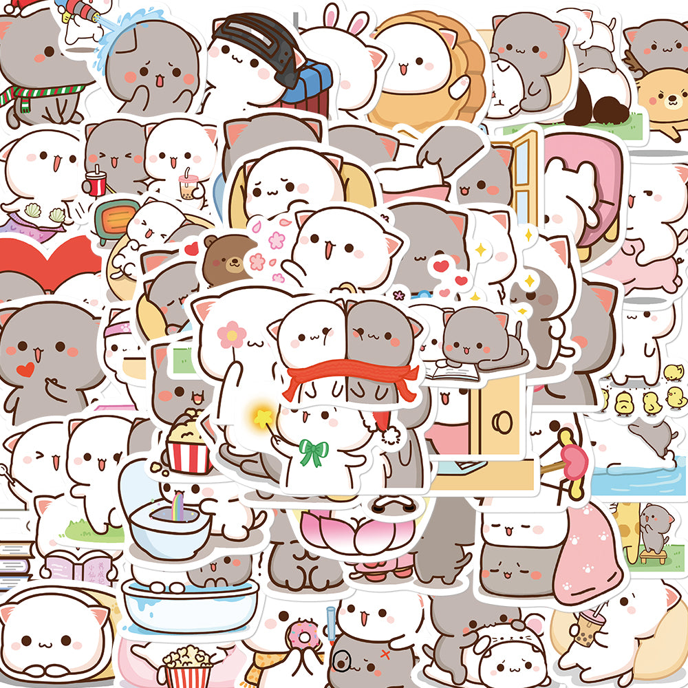 60pcs Peach Cat Stickers Cute Cartoon Animals