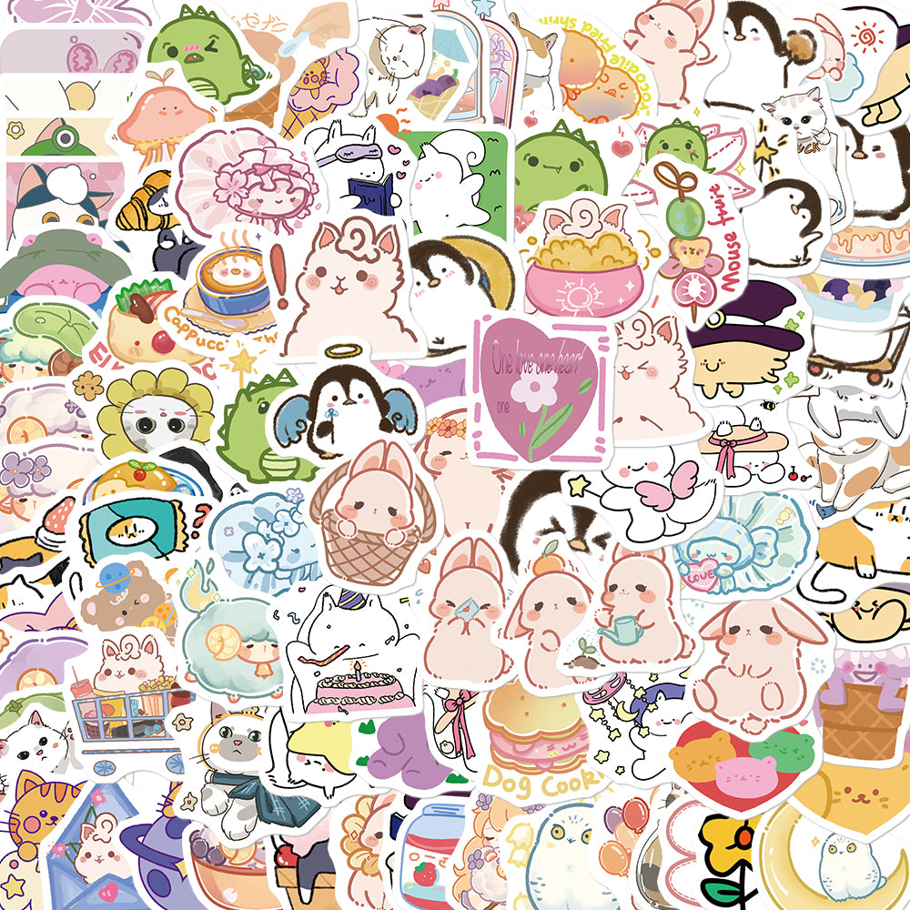 100pcs Cartoon Cute INS Style Animals 4 Stickers