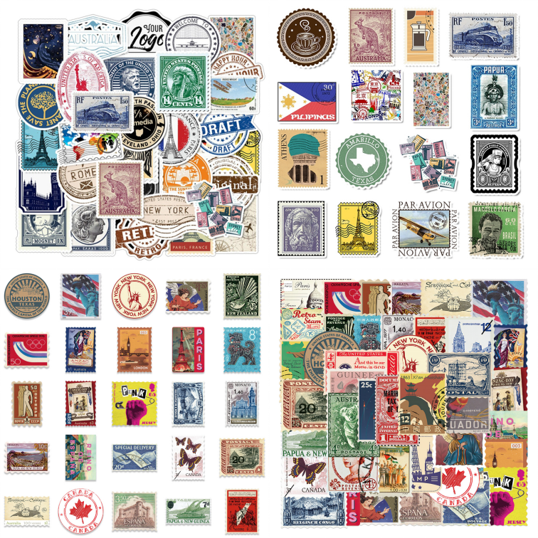 100pcs Retro Vintage Stamps Stickers