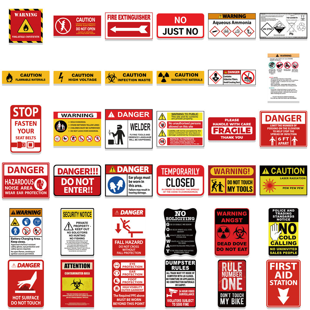 125pcs Warning Sign Stickers – AU Sticker World
