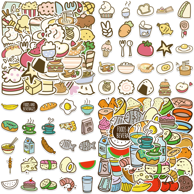 100pcs Cute Snack Stickers Food Drink Kawaii Small Desserts