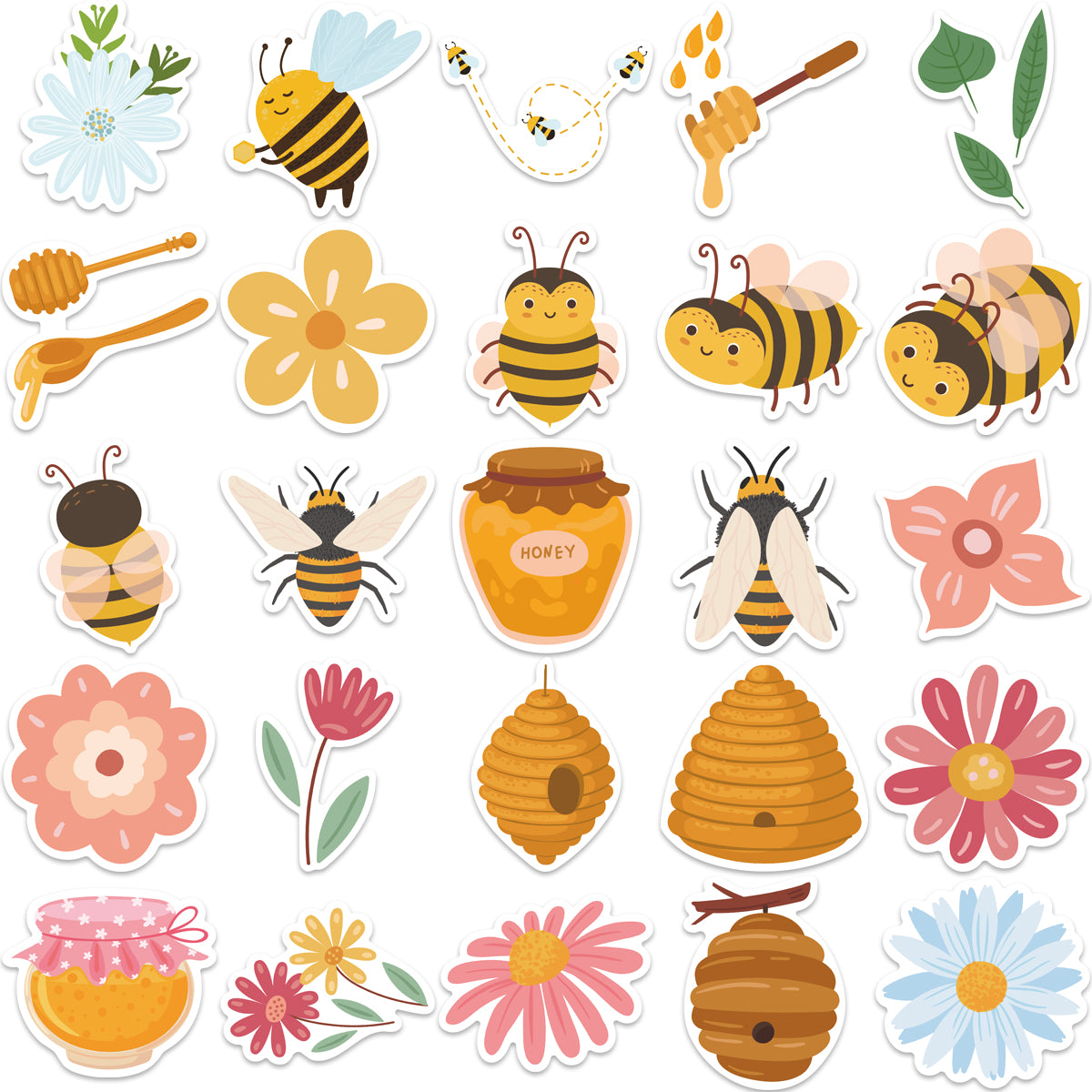 50pcs Bees Stickers Flying Cute Animals Waterproof Vinyl