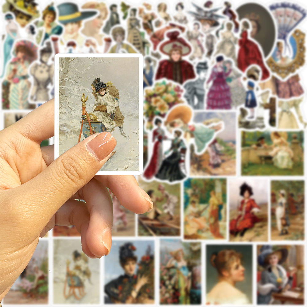 52pcs Victorian Vintage Style Stickers Retro Oil Painting