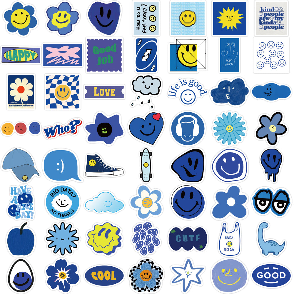 59pcs Blue Theme Smile Face Cartoon Stickers