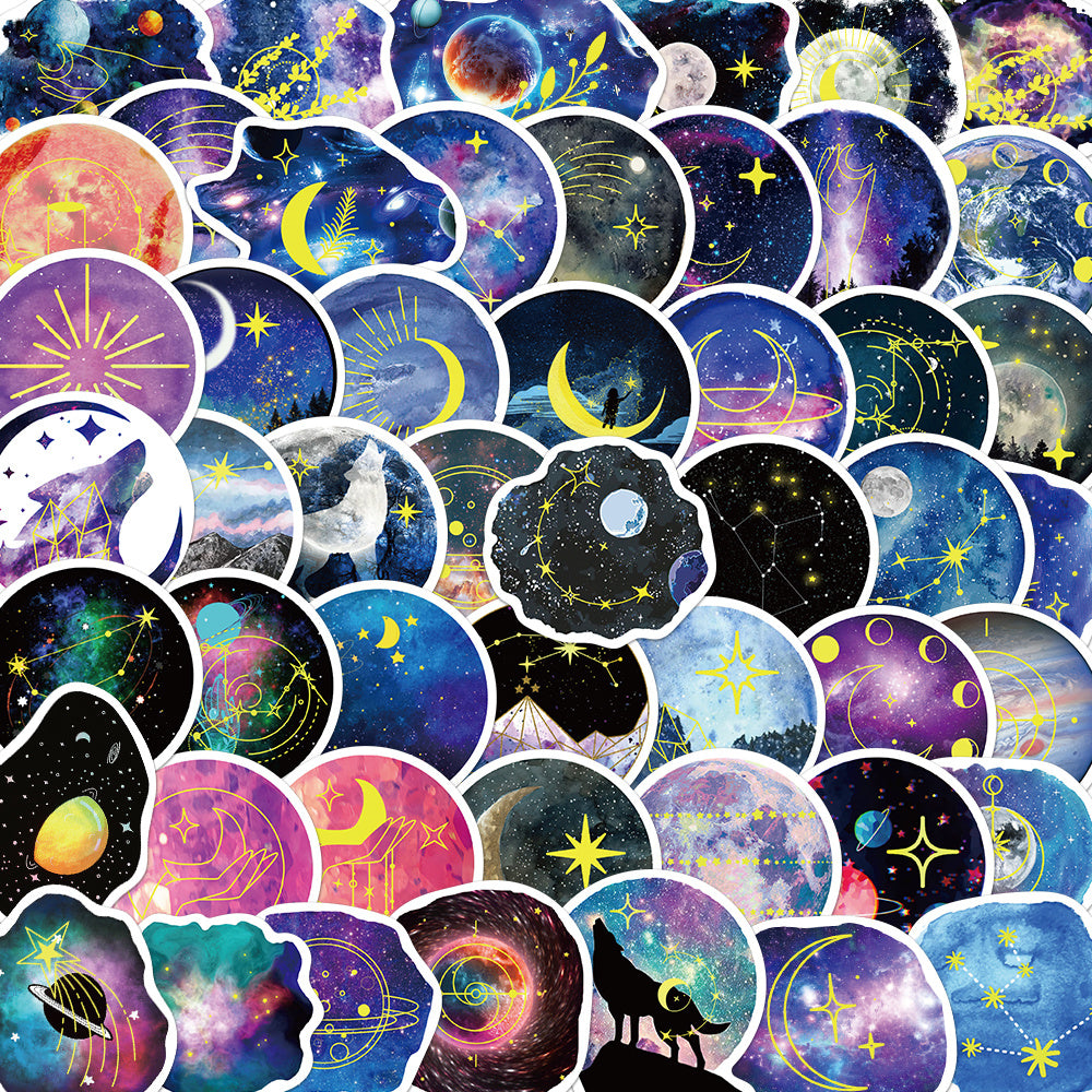 50pcs Moonlight Sky Scenery Round Stickers