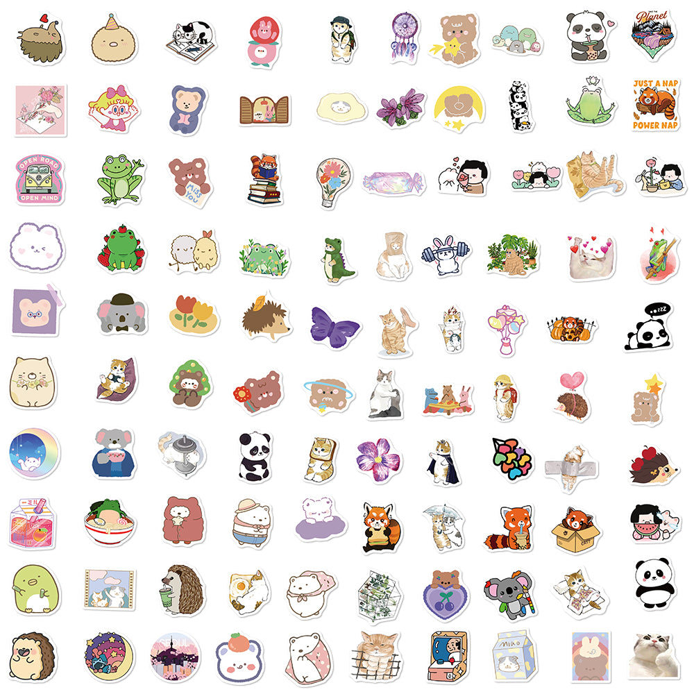 100pcs Cartoon Cute INS Style Animals 3 Stickers