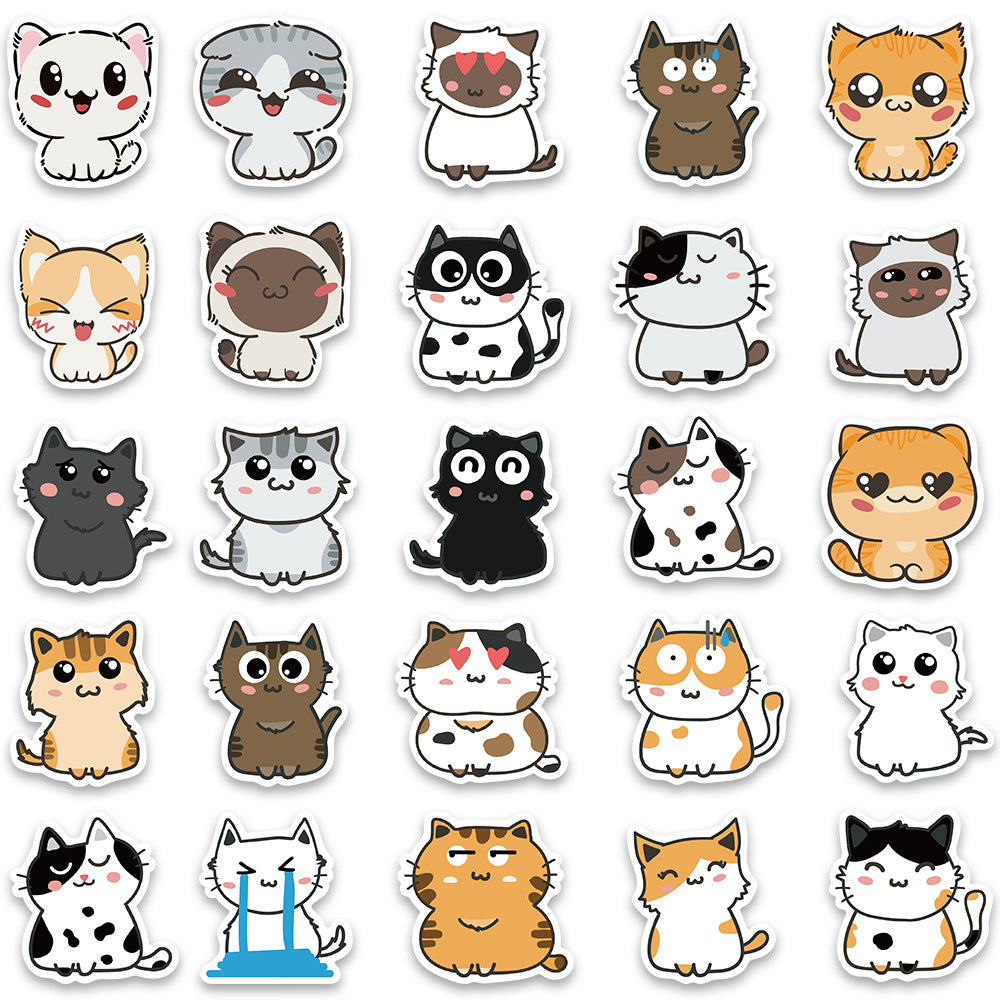 50pcs Cute Cats Stickers Cartoon Animals Cats Emoji