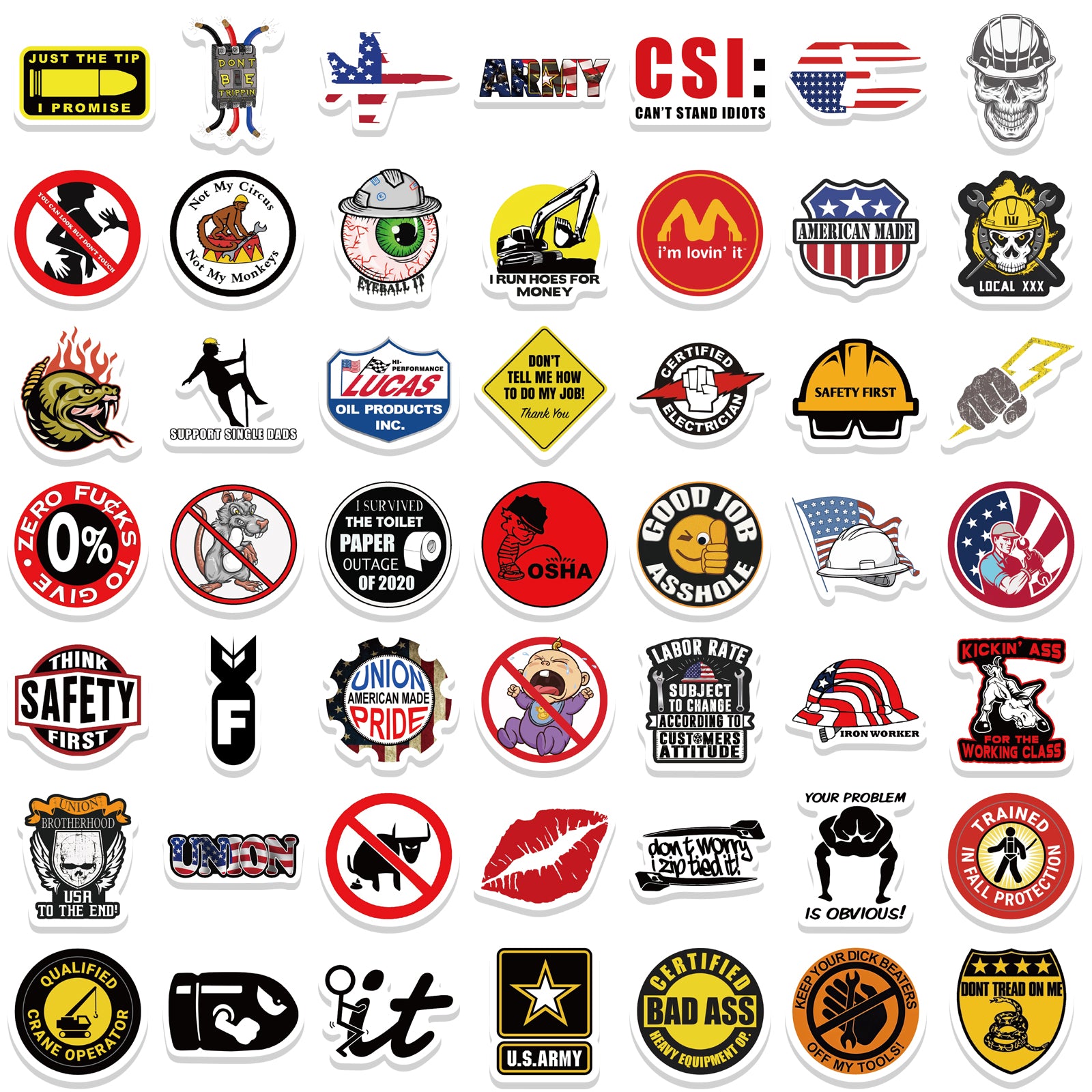 98pcs Funny Hard Hat Stickers – AU Sticker World