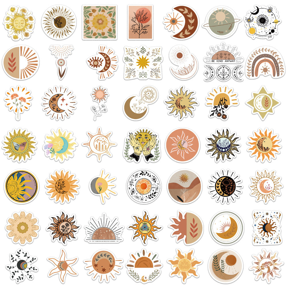 50pcs Sun & Moon Mystical Flowers Stickers