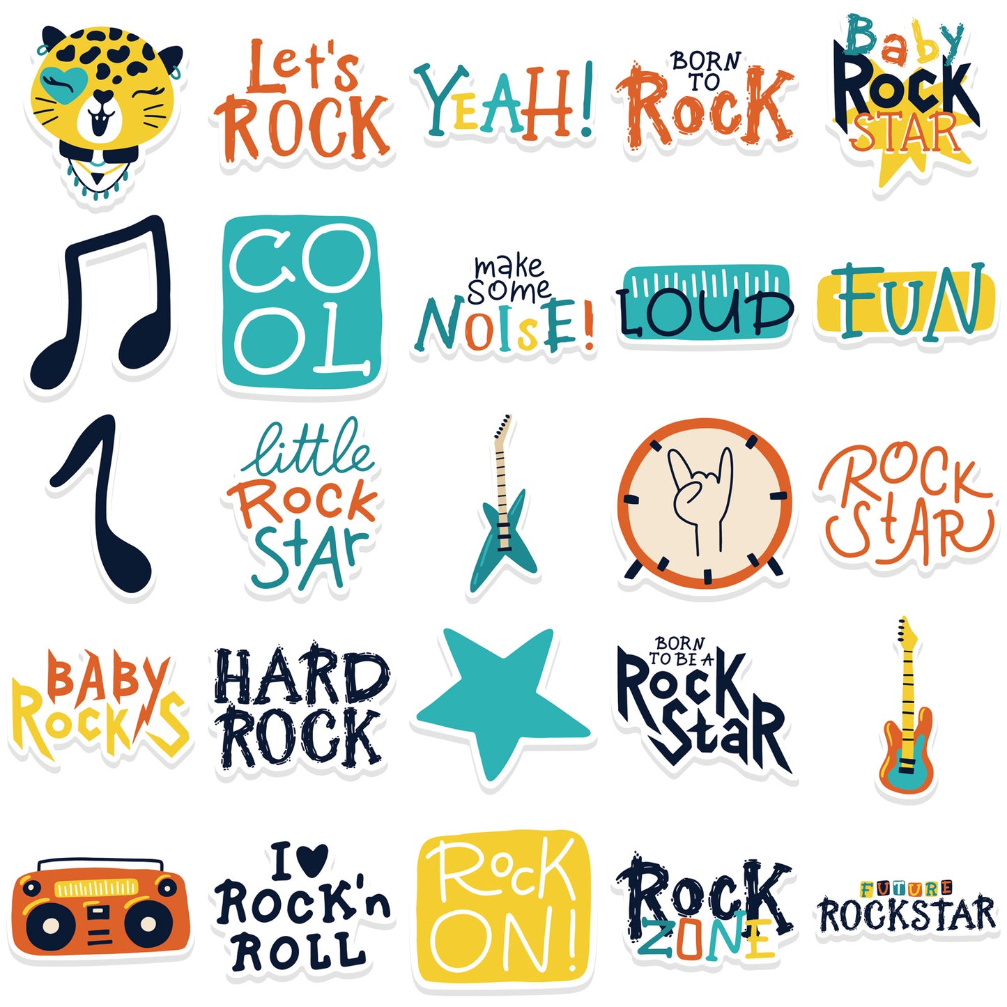 52pcs Cartoon Rock Stickers Rock & Roll Punk Music