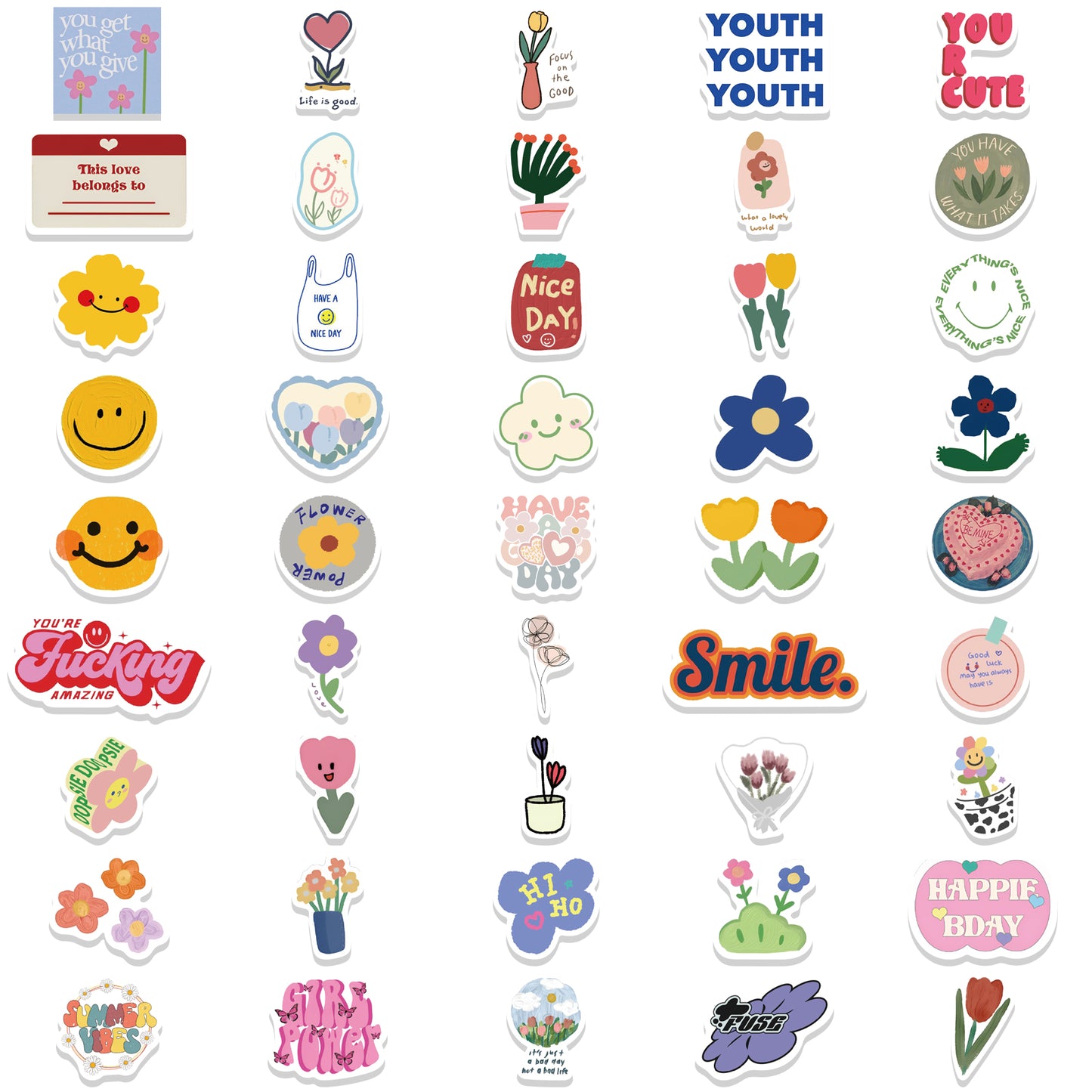 90pcs Flower Smile Face Kids Simple Cartoon Stickers