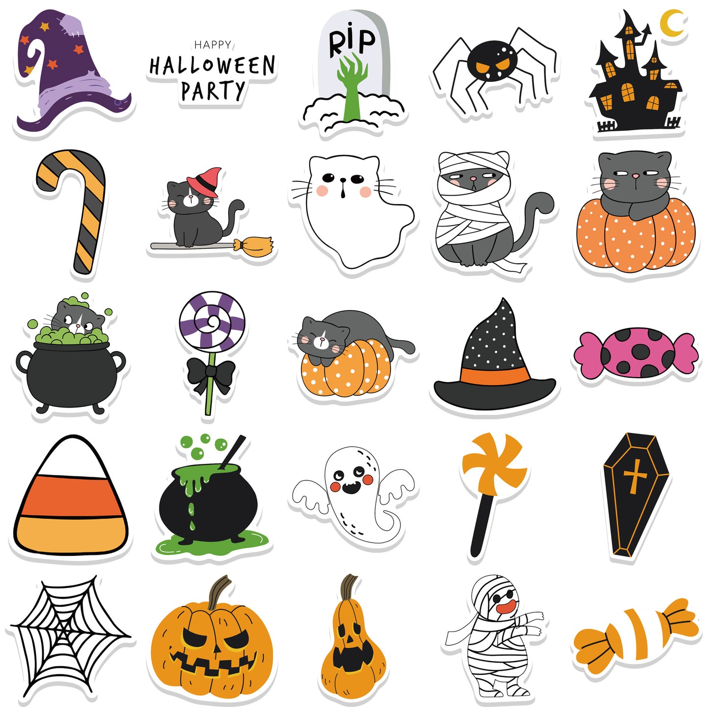 50pcs Halloween Festival Pack 4 Stickers Cute Cartoon Cucurbit