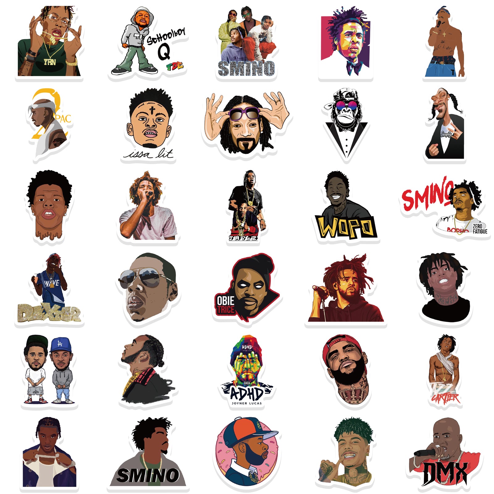 65pcs East West Coast Rappers Stickers – AU Sticker World