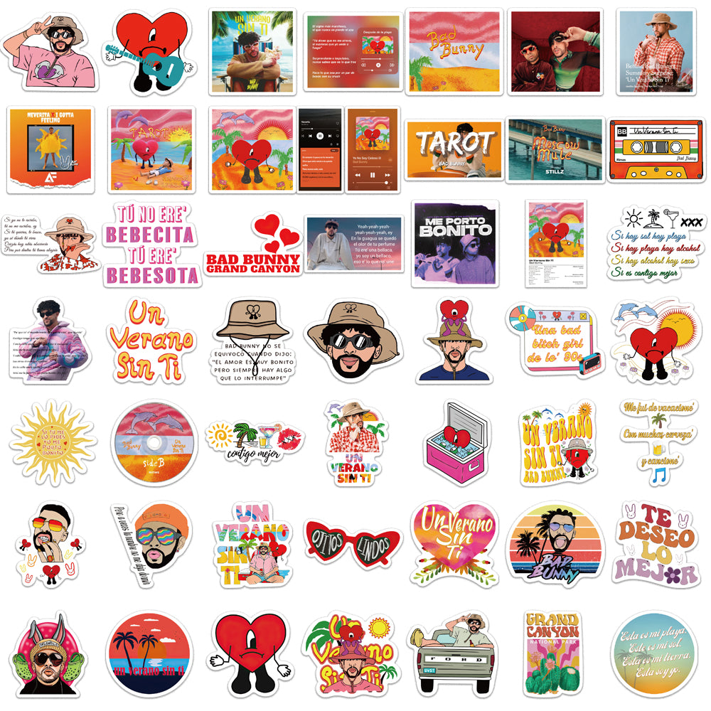 50pcs Un Verano Sin Ti Bad Bunny Singer Album MusicStickers