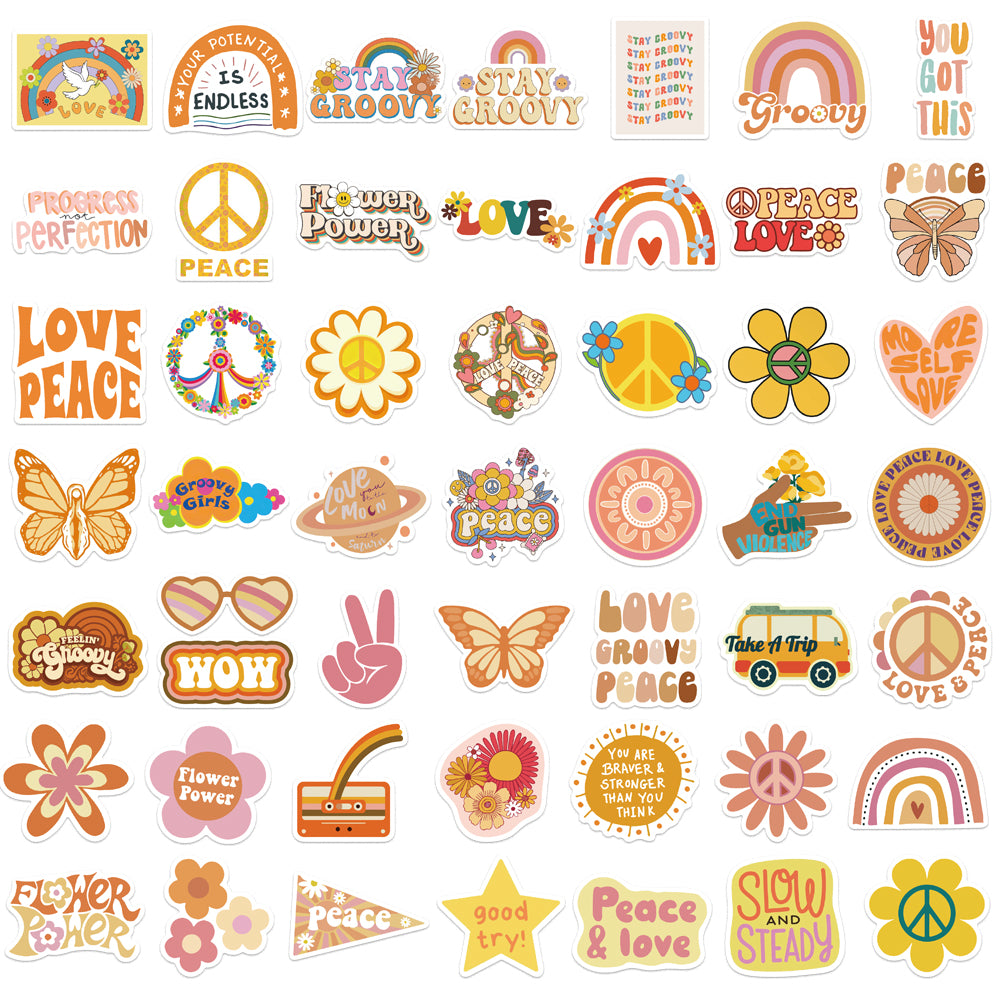 50pcs Groovy Boho Hippie Stickers