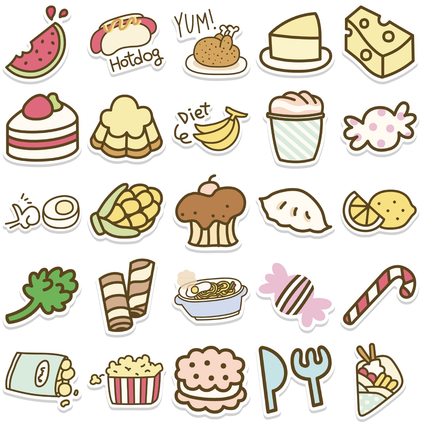 50pcs Cartoon Food Pack 1 Stickers Cute Decor Cake Lollipop