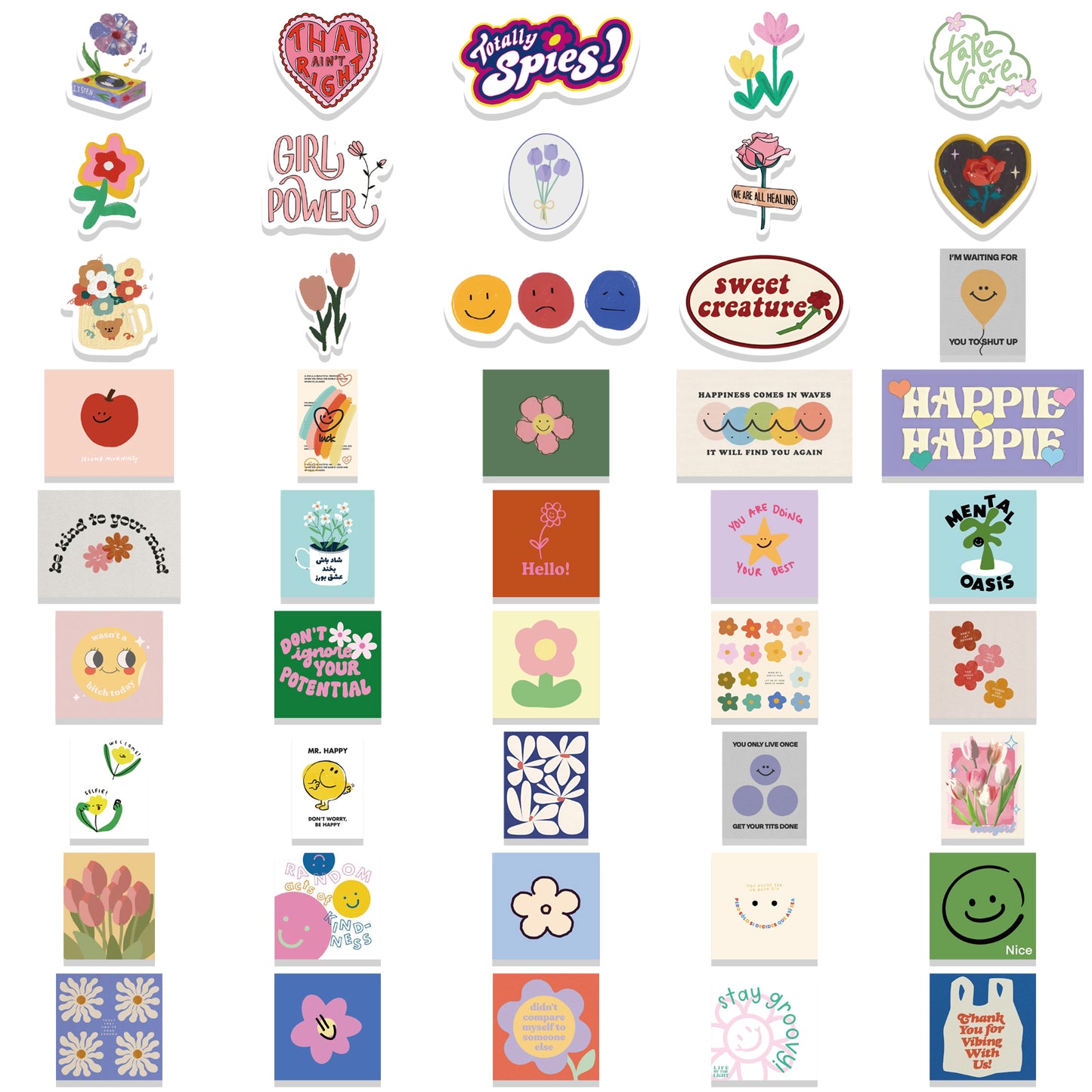 90pcs Flower Smile Face Kids Simple Cartoon Stickers