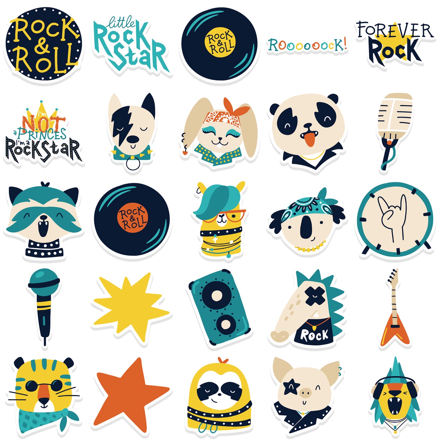 52pcs Cartoon Rock Stickers Rock & Roll Punk Music